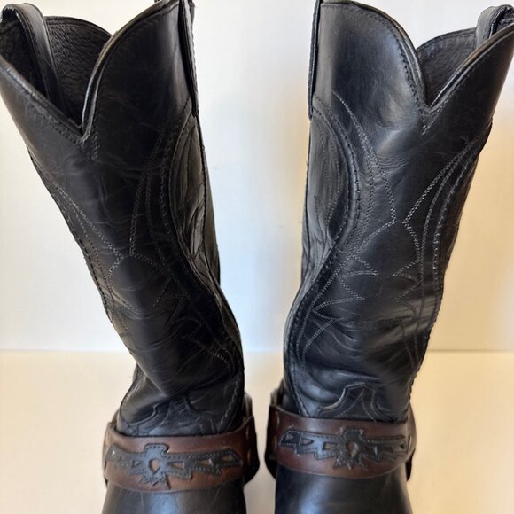 CODE WEST Mens SZ 9.5 Black Leather Ring Harness Motorcycle Western Biker Boots - Picture 3 of 16
